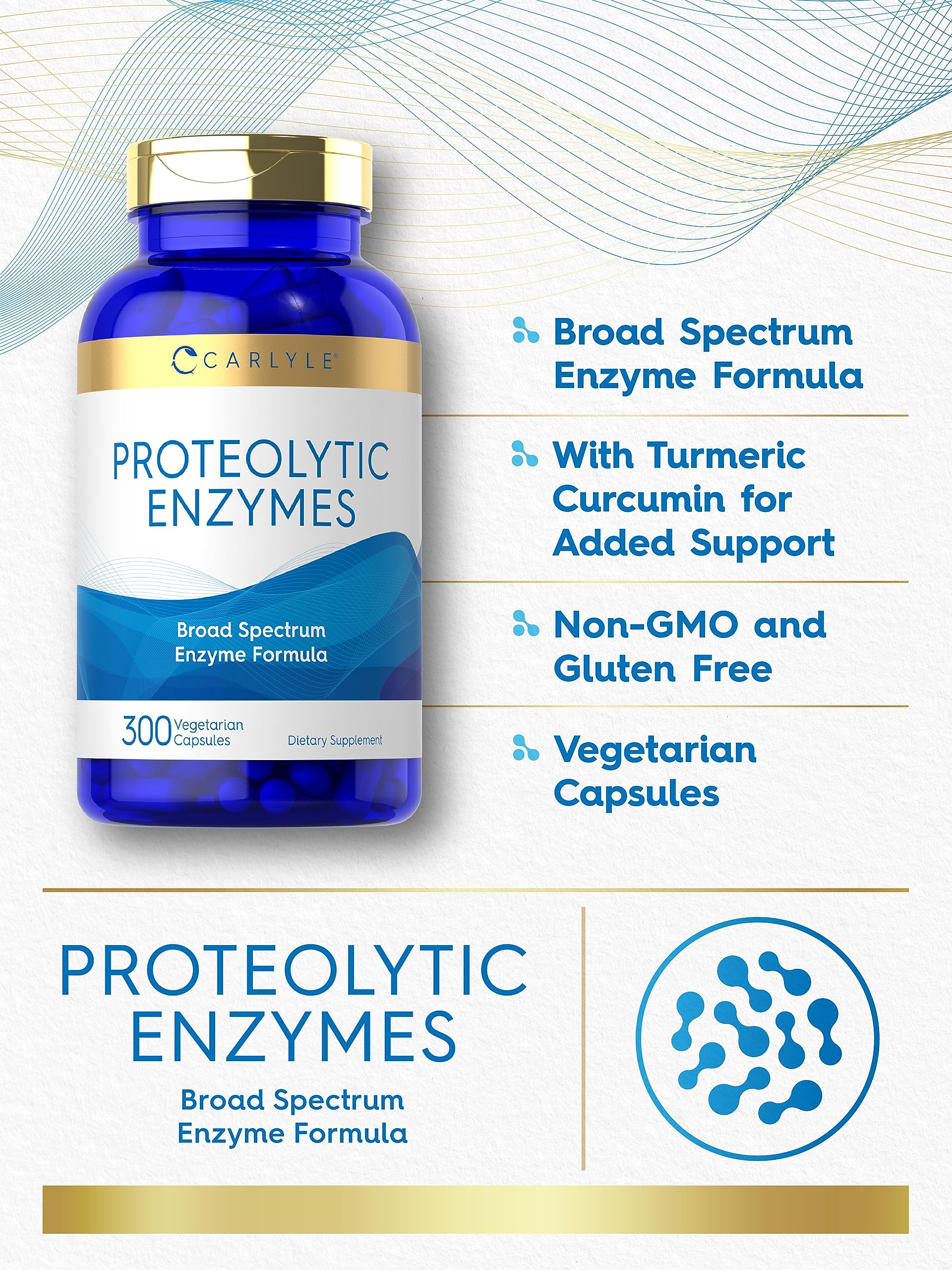 Carlyle Proteolytic Enzymes | 300 Capsules | Systemic Broad Spectrum Supplement | Vegetarian, Non-GMO & Gluten Free Formula